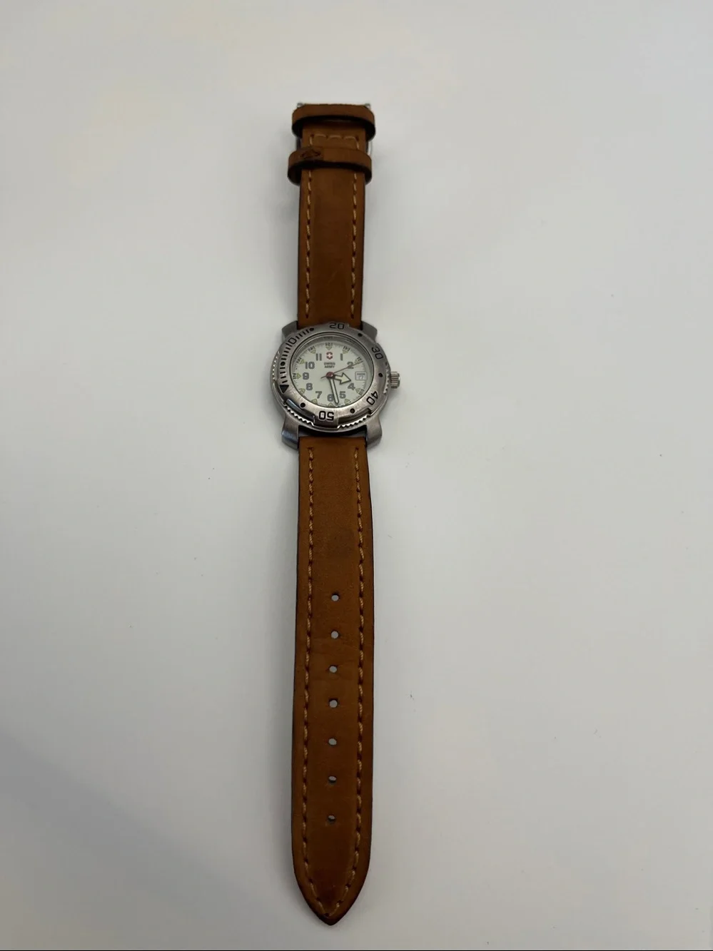 Swiss Army Stainless Steel Watch with Tan Leather Strap